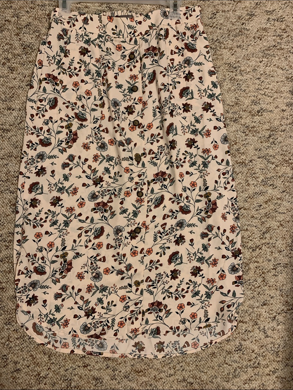 Maurices Cream Floral Button-Front Midi Skirt
